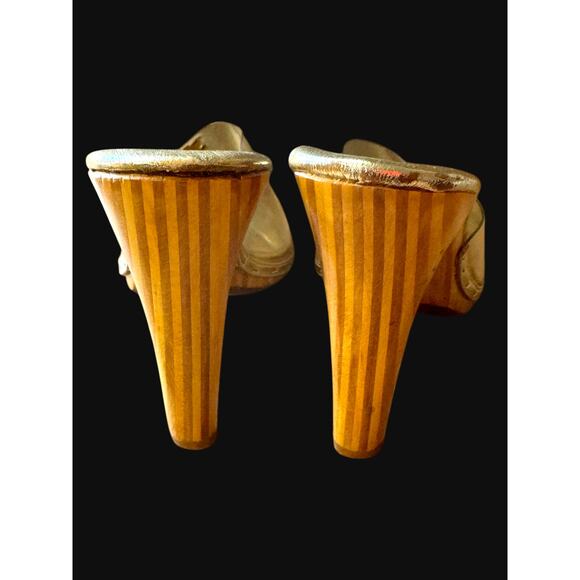 Naughty But Nice Vintage Gold Metallic Wooden Platform Slides - Size 7 - Picture 7 of 12